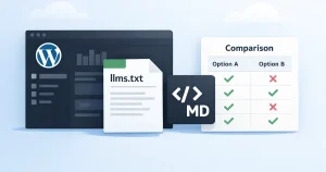 Comparison chart of llms.txt generators for WordPress including free and pro options